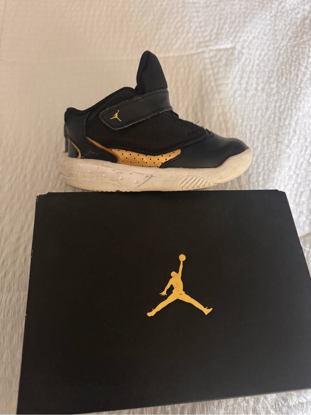 Jordan Kids Black and Gold Velcro Sneakers - Picture 3 of 5